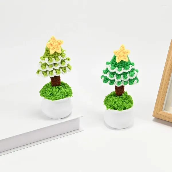 Flores decorativas mão-crochê árvore de natal vaso planta perfeita casa e escritório decoração de mesa presente ideal para amigo enfeites de mesa
