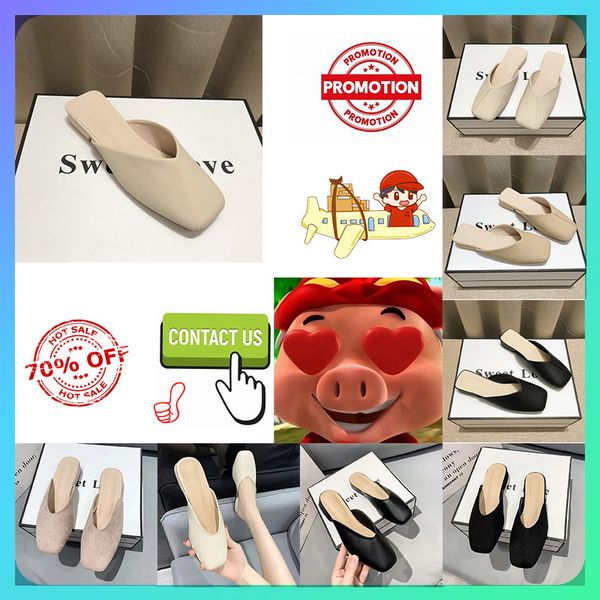 Tasarımcı Düz ​​Sandallar Lüks Yarım Terlik Nakışları Sandal Moda Fransız Tarzı Anti Slip Giyim Kadınlar İçin Yumuşak Muller Ayakkabı Boyutu 36-40