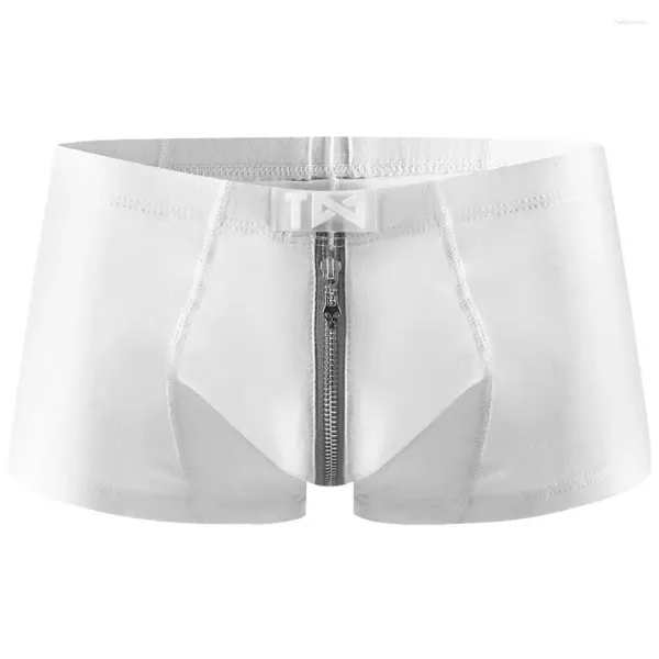 Cuecas masculinas sexy boxershorts lingerie baixa ascensão boxers cor sólida zíper respirável u convexo bolsa calça macia calcinha masculina