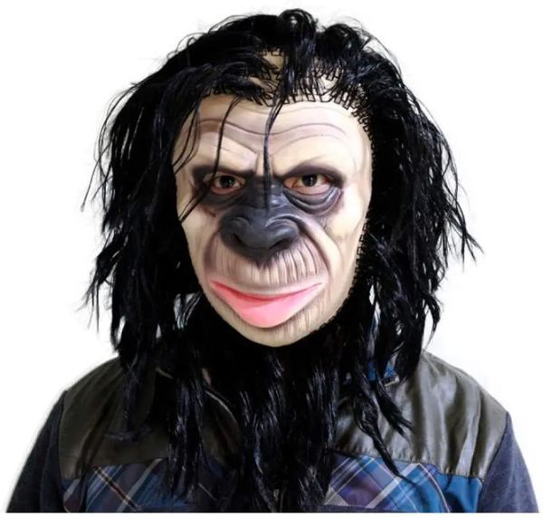 Animal chimpanzé cabeça máscara de látex completo gorila macaco macaco borracha traje de halloween cosplay festa para adultos 240122