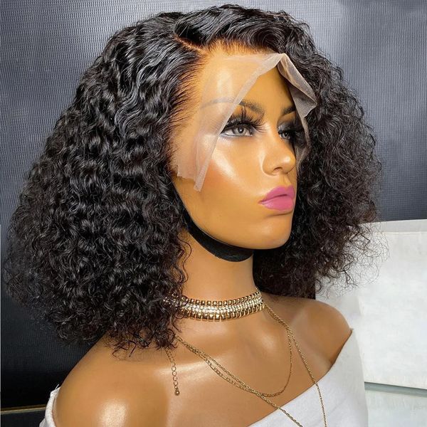 Saç Aksesuarları Kısa Kıvırcık İnsan Saç Bob Wig 13x4 Dantel Ön İnsan Saç Perukları Forwomen Önceden Önlentiler Brezilya Glueless Yan T Parçası Dantel Bob Peruk