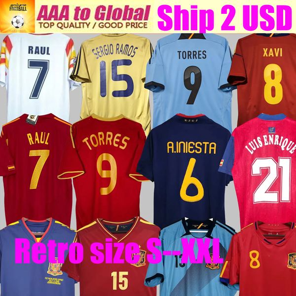 2010 Maglia retrò della Spagna 1996 1994 RAUL XAVI Hierro LUIS ENSRIQUE ALONSO Caminero Iniesta PUYOL PIQUE David Villa TORRES 2008 2012 2002 Guerrero Guardiola RAMOS