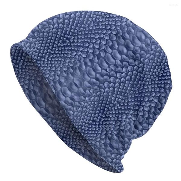 Berets Moda Azul Snakeskin Textura Impressão Inverno Quente Mulheres Homens Chapéu de Malha Adulto Unissex Skullies Beanies Caps Snake Skin Bonnet Chapéus