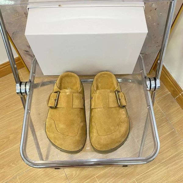 Todos os chinelos de couro retrô versáteis masculinos e femininos, sapatos Haken com cabeça de lobo confortáveis, fundo plano, chinelos casuais para uso externo