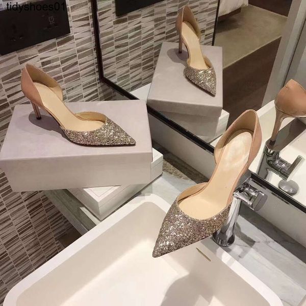 Versione alta jc tacchi alti celebrità con paillettes a punta per banchetti da donna tacchi sottili scarpe da sposa in cristallo cava sandali francesi