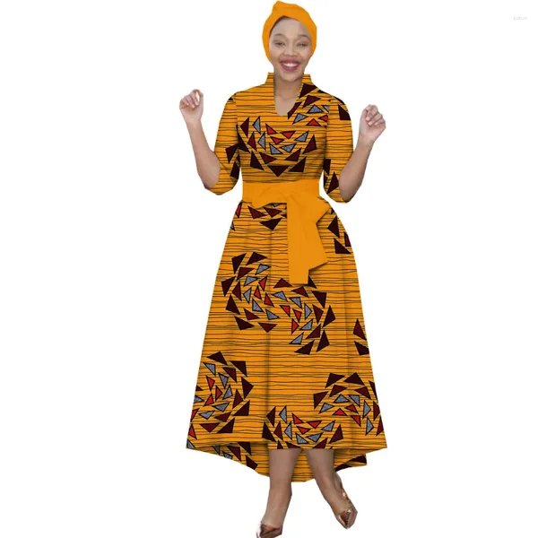 Ethnische Kleidung im Angebot!!! Modisches afrikanisches Maxikleid für Damen, mittelärmelig, knöchellang, Party, lang, Übergröße, mit kleinem Kopftuch