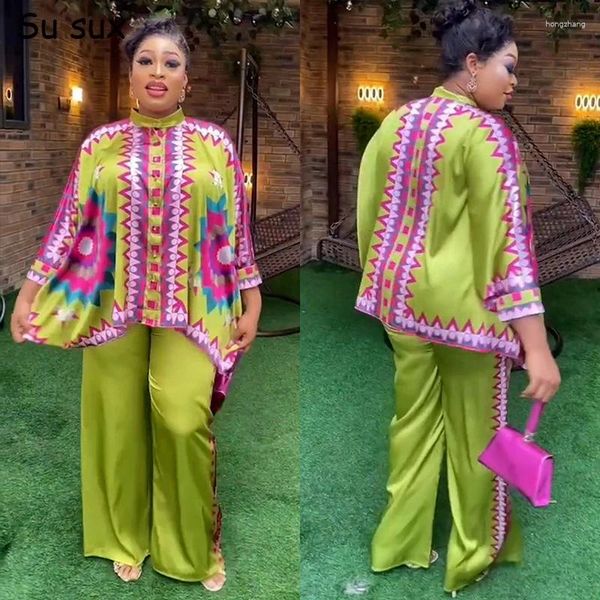 Ethnische Kleidung Afrikanische Kleidung für Frauen Dashiki 2-teilige Sets Afrika-Stil Print Satin Fledermausärmel Top und Hose 2024 Frühling