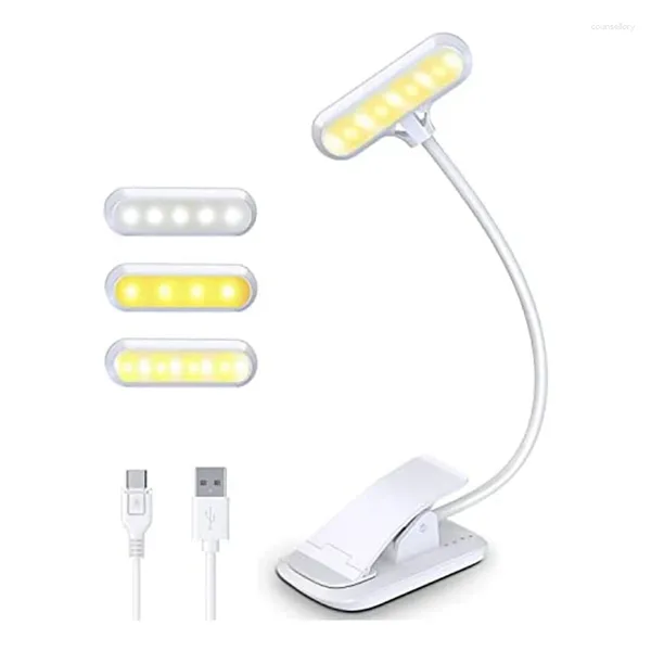 Lampade da tavolo Lampada da lettura Morsetto per libri 9 LED con 3 temperature di colore e interruttore touch dimmerabile ricaricabile tramite USB