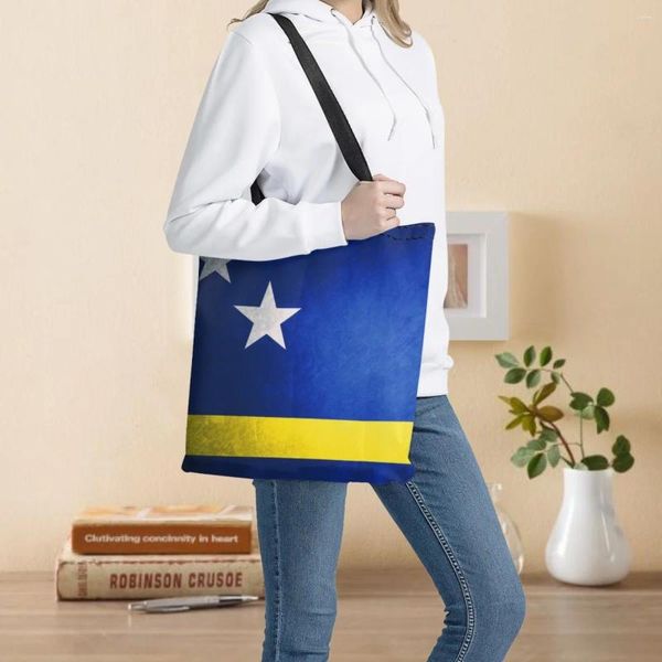 Сумки для покупок Холстовая сумка с узором флага Кюрасао Большая сумка-тоут ЭКО многоразовые женские сумки на плечо Складная сумка для покупок Можно стирать
