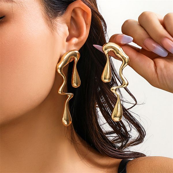 Unregelmäßige Statement-Ohrringe im Punk-Stil für Damen, Silber vergoldet, Emaille, geometrischer Wassertropfen-Ohrhänger