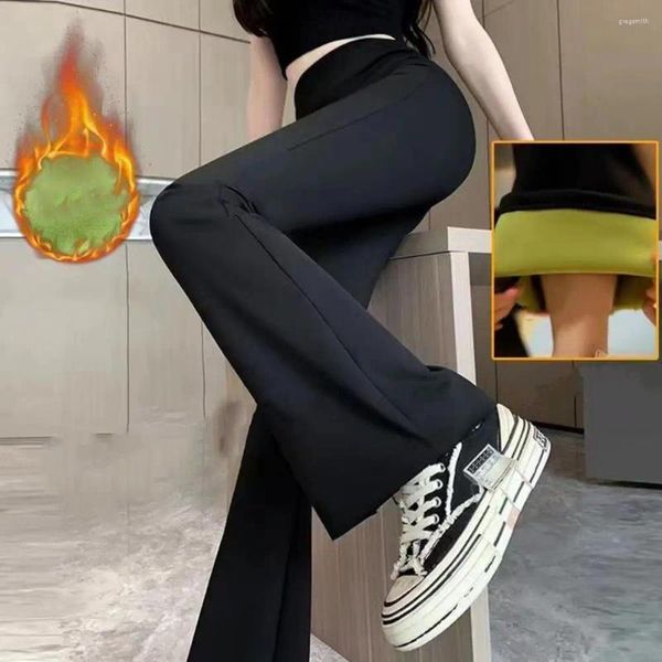 Calças femininas cintura elástica mulheres alta lã térmica queimada para inverno quente veludo esportes leggings resistentes mais magros