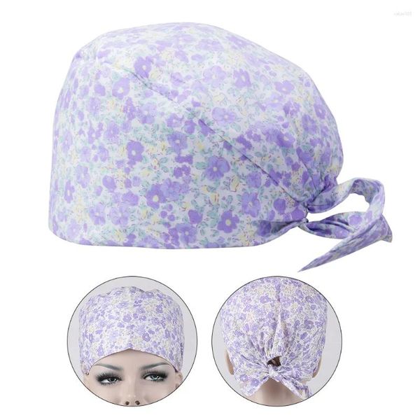 Berets 1 Stück OP-Patient Kopftuch Salon Baumwolle Blumenmuster für Frauen Männer (Lavendel, keine saugfähigen Handtücher, freie Größe)