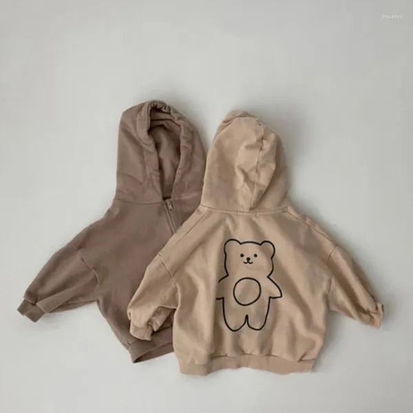 Jacken Frühling und Herbst Kinderbekleidung Jacke Säugling Ins Modischer niedlicher Cartoon-Bär-Mantel Reißverschluss mit Kapuze Terry-Pullover