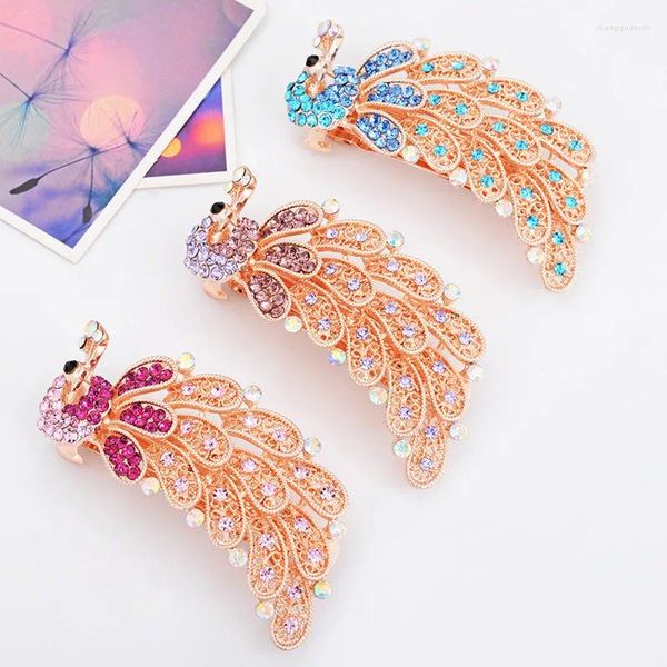 Grampos de cabelo moda metal primavera clipe strass pavão flor hairpin headwear para mulheres cristal barrette acessórios