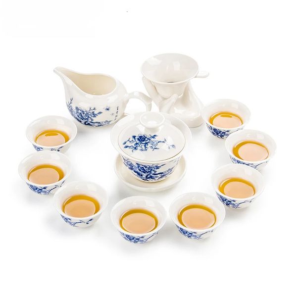 11-teiliges chinesisches Kung-Fu-Teeset, tragbare Keramik-Teetasse, Porzellan-Service, Gaiwan-Teetassen, Becher Teezeremonie, Teekanne 240119