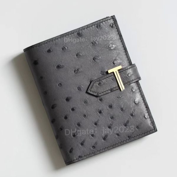 10S handgemachte Luxus-Designer-Tasche Bearn Mode-Geldbörse klassische Kartentasche einfarbig echtes Straußenleder Premium neutrale Geldbörse