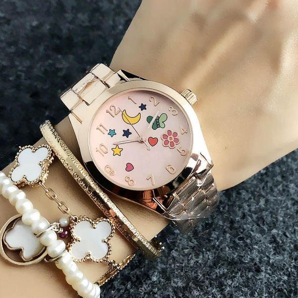 Orologi di marca di moda Orologio da polso al quarzo con cinturino in metallo stile stella farfalla da donna T140217t