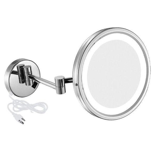 Espelhos Gurun 8,5 '' Cromo Polido 3/5/7 / 10x Ampliação Led Iluminado Montado na Parede Espelhos de Maquiagem com Plugue Elétrico Banheiro