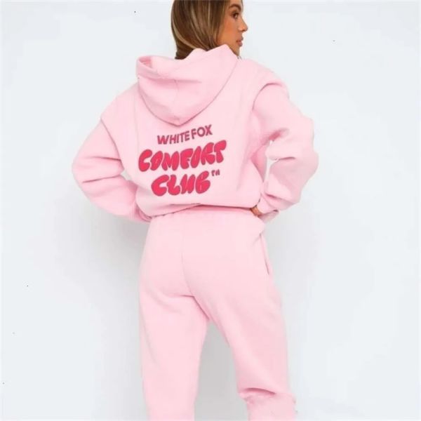 Tracksuit branco designer raposa hoodie conjuntos dois 2 peça conjunto feminino conjunto de roupas esportivas manga comprida pulôver com capuz fatos primavera outono inverno inteligente 287