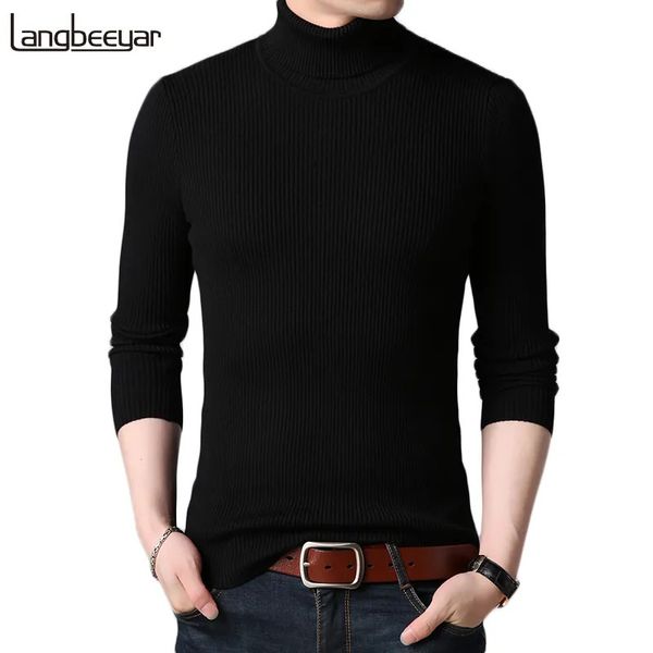 2023 Autumn Winter Brand Men black Turtleneck Slim Fit Winter Pullover Men Solid Breathable Color Knitted Sweater Men 240125