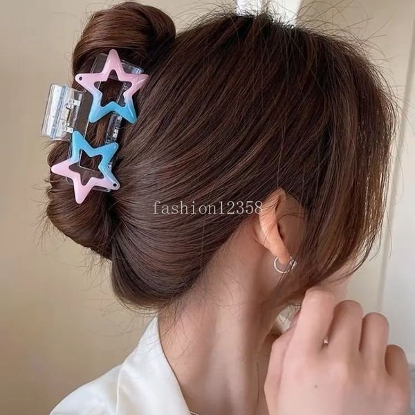 8,5 cm Harajuku Rosa Blau Schwarz Hohl Stern Haar Krallen für Frauen Süße Coole Mädchen Haar Clip Große Hai haar Zubehör