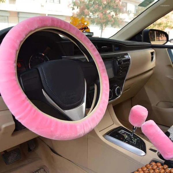 Capas de volante de inverno de pelúcia capa de carro de mudança de engrenagem freio de mão macio confortável quente antiderrapante acessórios de decoração interior