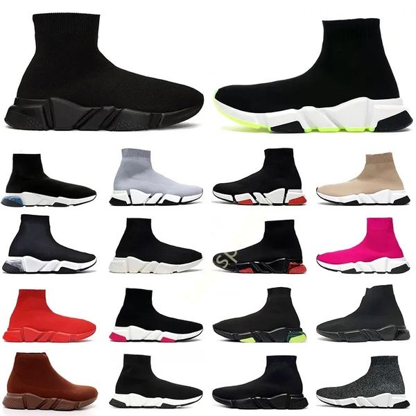 Luxo Moda Velocidades 2.0 Sapato Botas Plataforma Sapatilhas Homens Mulheres Designer Sock Sapatos Clear Sole Runners Vintage Speed Trainers Dhgates Sapatos Botas de Inverno B33