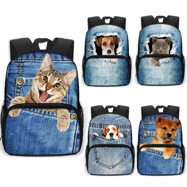 Träger 13 Zoll Kawaii Tasche Hund Katze Kinder Schultaschen Kinder Kindergarten Tasche Niedliche Kätzchen Welpen Schultasche Jungen Mädchen Schulrucksäcke