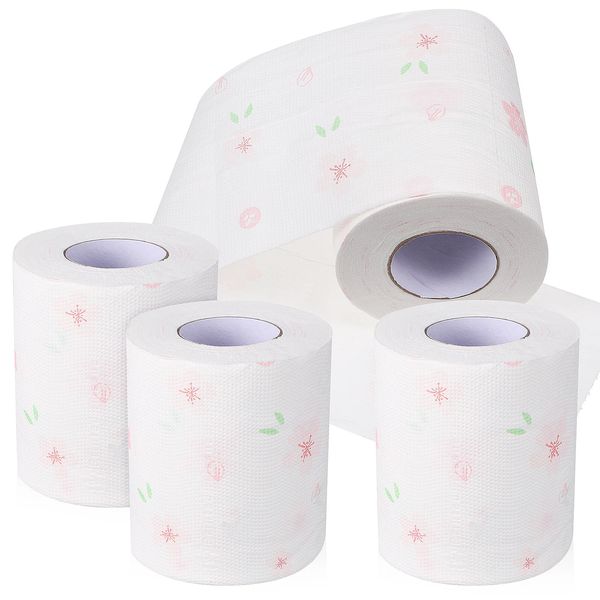 4 rotoli di asciugamani da bagno, tovaglioli di fiori, carta trapuntata, servizi igienici stampati, forniture per il bagno, per la casa 240127