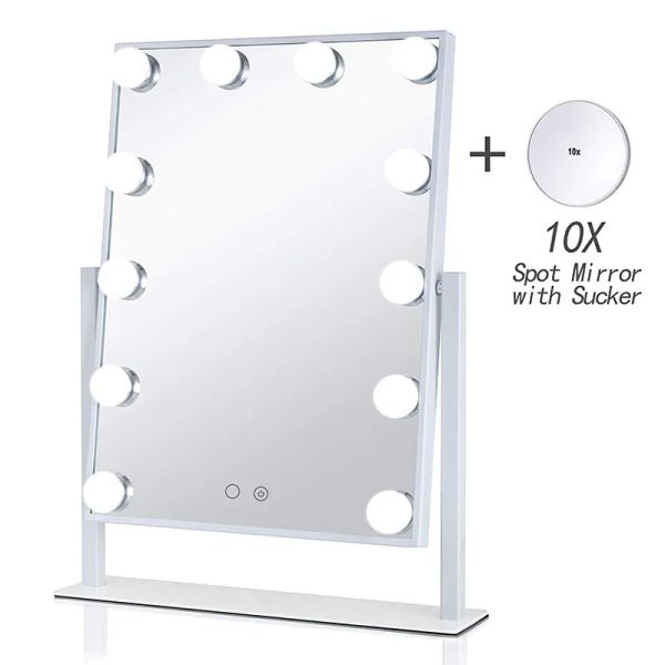 Espelhos espelho de vaidade com luzes iluminado espelho de maquiagem com 12 lâmpadas led reguláveis para camarim quarto mesa branco