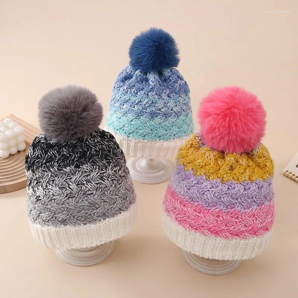 Berets Chapéu de malha infantil de lã de inverno combinando bonés de lã meninos 1-3 anos de idade meninas gorros protetores de ouvido