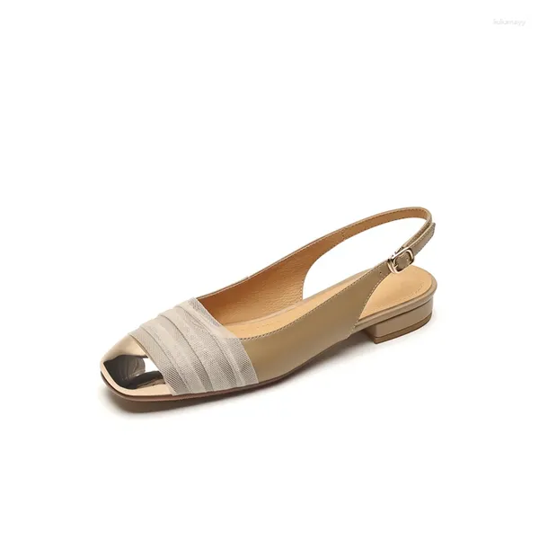 Sandalet 2024 Kadın Doğal Deri 22-25cm Cowhide Mesh Pigskin Tam Karışık Renk Düşük Topuk Yaz Ayakkabıları