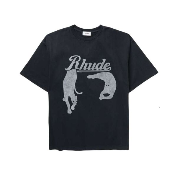 Rhude Tshirt Designer Magliette da uomo di qualità originale Night Cat High Street Manica corta Casual Tendenza allentata per uomo e donna