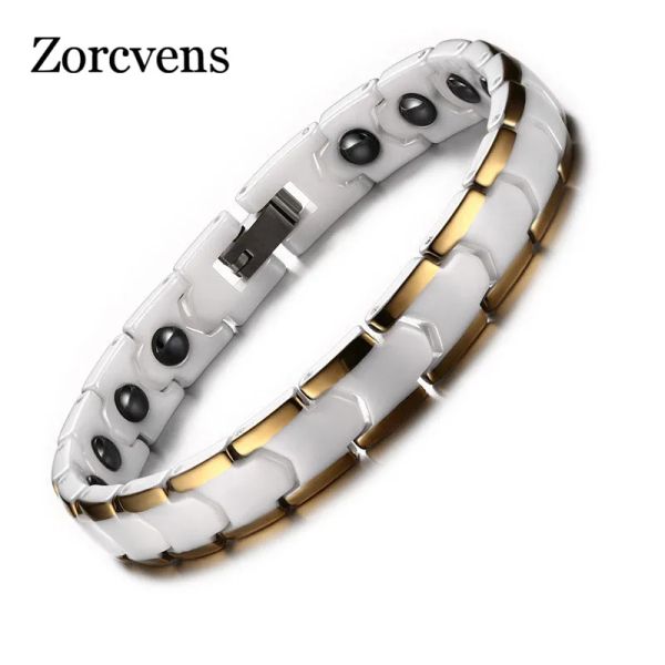 Strands Zorcvens Relazione Bracciale per donne Bracciale per allarme medico in ceramica con catena manuale sana magnetica