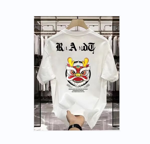 Estação europeia marca de moda magro ajuste pi shuai masculino manga curta 2024 ano dragão novo estilo chinês na moda principal impressão camiseta