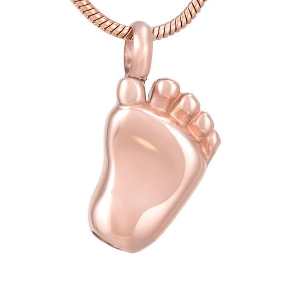 IJD8041 Ciondolo ricordo per cremazione in acciaio inossidabile a forma di piede del bambino per contenere ceneri urna collana commemorativa umana Jewelry286O