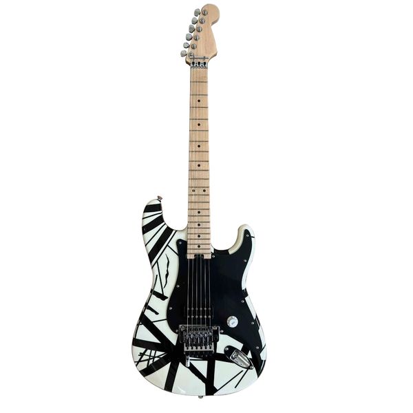 Guitarra Halen Listrada Série V Preto Listras Brancas Floyd Guitarra Elétrica