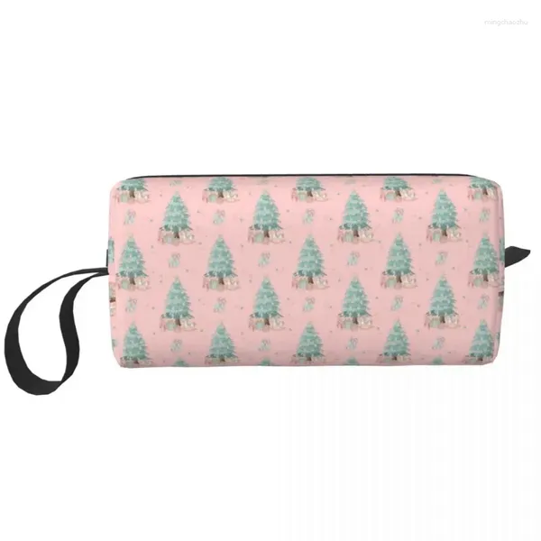 Kozmetik çantalar zarif fındıkkıran Noel ağaçları ile şeker pembe seyahat çantası tuvalet makyaj organizatör bayanlar güzellik depolama dopp kiti