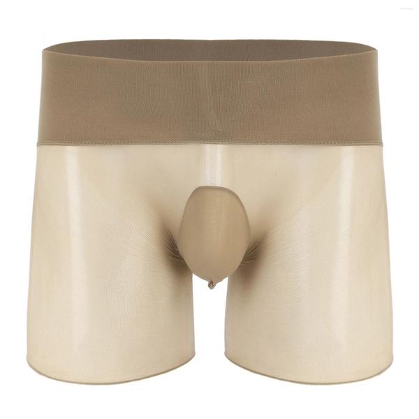 Cuecas masculinas respirável transparente bainha boxer shorts lingerie transparente cintura alta cintura ultra-fina roupa interior sissy