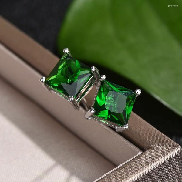 Orecchini a bottone principessa cristallo semplice pietra verde quadrato per donna uomo orecchini a bottone da sposa orecchini in osso vintage gioielli madre