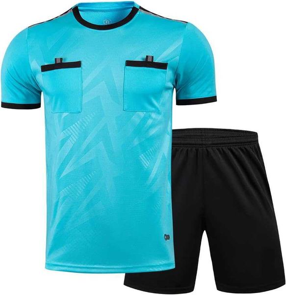 Herren-T-Shirts, Herren-Fußball-Schiedsrichteruniform, kurzärmeliges professionelles Schiedsrichter-Fußballtrikot – inklusive Schiedsrichter-Trikot und Shorts 1ezj