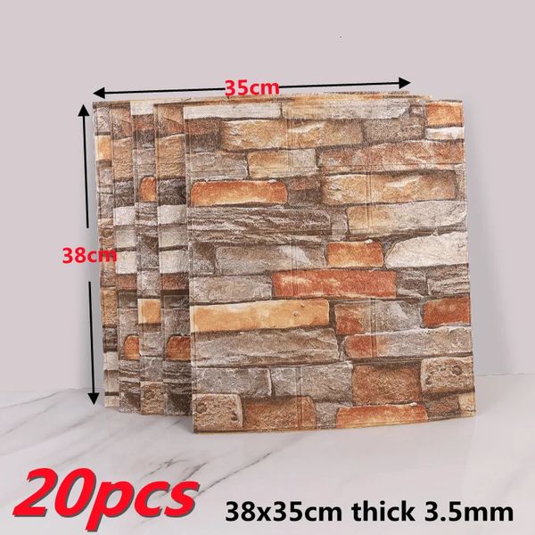 20 pçs 3d decalque da parede papel de parede sala estar quarto tv pano de fundo decoração xpe espuma à prova dwaterproof água adesivo auto adesivo tijolo 240123