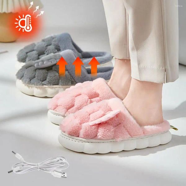 Chinelos sapatos usb para casais aquecedor de pé de inverno com aquecimento elétrico pelúcia homens mulheres laváveis