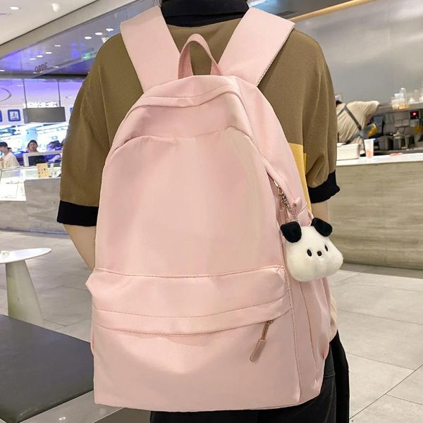 Sacos escolares menina rosa impermeável kawaii nylon mochila moda feminina viagem faculdade mulheres senhoras bonito laptop livro legal