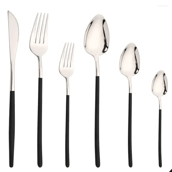 Geschirr-Sets, Besteck-Set, 18/10 Edelstahl, Schwarz, Silber, Messer, Gabel, Teelöffel, Besteck, Küchengeschirr, westliches Silberbesteck