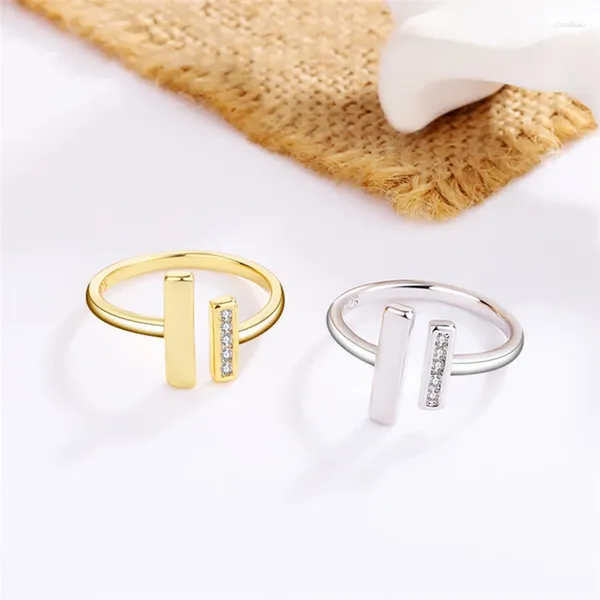 Anéis de cluster única memória natural brilhante zircão letra t legal ins cor prata anel de abertura redimensionável para mulheres jóias de luxo sri1181