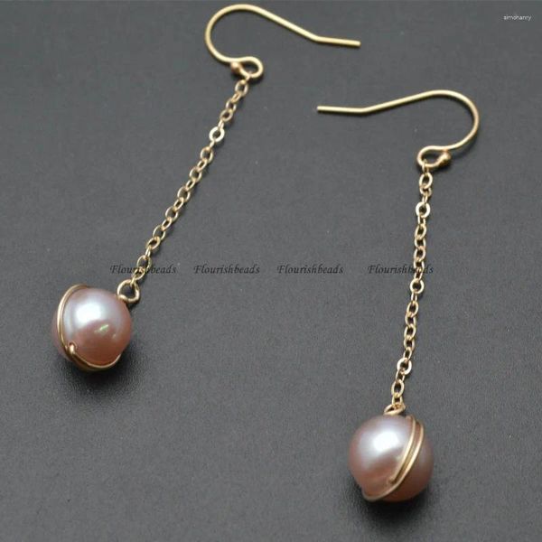 Orecchini pendenti Perle rotonde di perle d'acqua dolce naturali Catene in oro laminato 14K Goccia Moda Donna Festa Gioielli Regalo