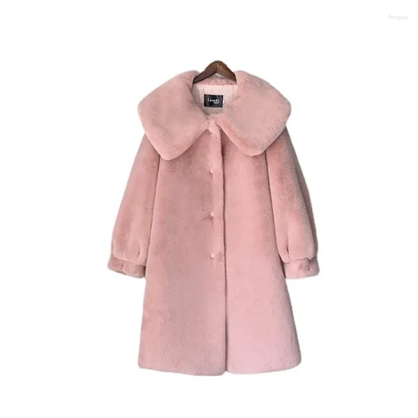 Pelliccia da donna invernale in finto visone cappotto da donna lungo in peluche giacca femminile 2024 in capispalla da donna rosa soffice bavero