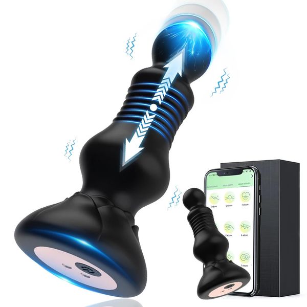 Massaggiatore prostatico retrattile Dildo Vibratore anale Plug Giocattolo per adulti Masturbazione maschile Sex Machine L'app Bluetooth controlla il vibratore 240226