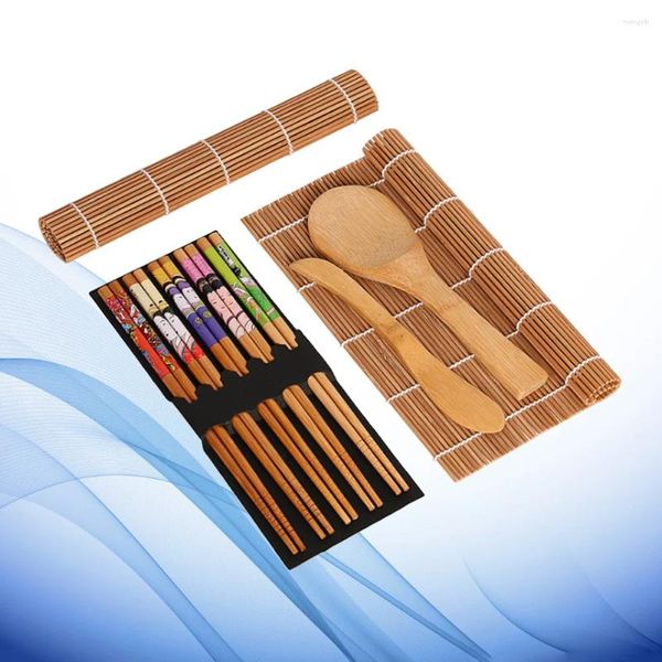 Conjuntos de louça Sushi Fazendo Kit Bambu Ferramentas Naturais Utensílios com Arroz Paddle Chopsticks Spreader Rolling Mats